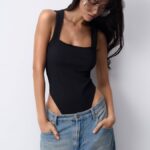 NEVERLATE Боди в рубчик с квадратным вырезом черное NW17.1266.1