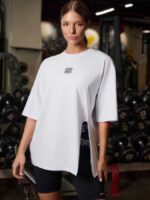 NEVERLATE Футболка оверсайз с разрезом белая NW09.901.4 — изображение 4