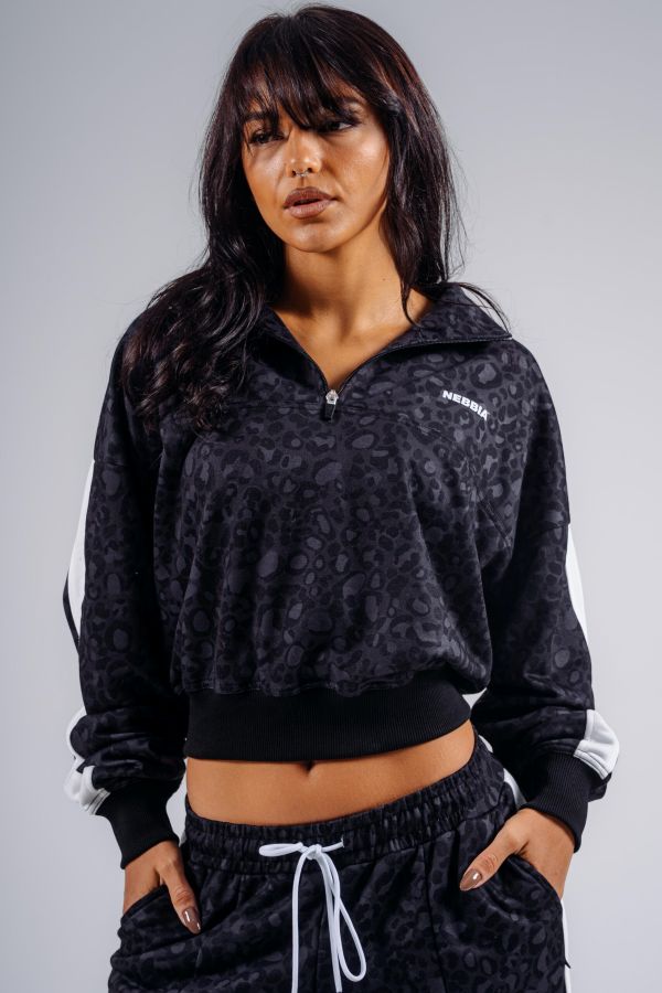 e203fff773ae11f1833618c04d45c689_9dd90b8373af11f1833618c04d45c689 NEBBIA Свитшот Half-zip Leopard Sweatshirt 866 PRIMAL черный — изображение 1